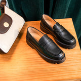 woloong  Spring Shoes Female British Style New Thick-soled College Style Casual Loafers Genuine Leather Fashion Shoes Girls