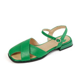 woloong  Women Sandals Office Ladies Casual Pumps Concise Fashion Genuine Leather Low Heels Basic Shoes Woman Summer  New Arrival