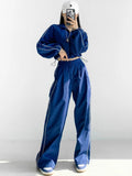 White Black Sports Tracksuits Set Women Windbreak Fast Dry Cropped Zip Up Jackets Coat Top Wide Leg Baggy Pants Trousers