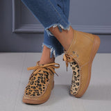 woloong Woman Shoes Spring New Leopard Print Snow Boots Women's Low Tube Round Head Martin Boots Warm Flat Shoes