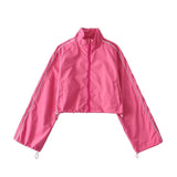 White Black Sports Tracksuits Set Women Windbreak Fast Dry Cropped Zip Up Jackets Coat Top Wide Leg Baggy Pants Trousers