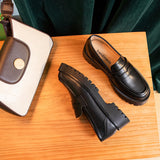 woloong  Spring Shoes Female British Style New Thick-soled College Style Casual Loafers Genuine Leather Fashion Shoes Girls