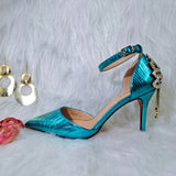 woloong New Arrival Sexy High Heel Pointed Elegant Noble Green Color Ladies Shoes and Bag Set For Any Occasion