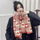 Knitted Scarf Love Heart Scarf Black White Plaid Scarf Thickened Warm Winter Women's Scarves Christmas New Year Gifts Black