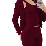 Womens Tracksuits Sets Fall Winter Zipper Jacket Cashmere Vest Hooded Pants Three Piece Set Outfit Conjuntos De Pantalones