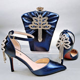 woloong New Arrival Sexy High Heel Pointed Elegant Noble Green Color Ladies Shoes and Bag Set For Any Occasion