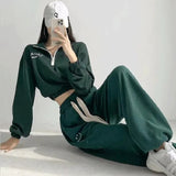 Women Y2k Tracksuit Sweatpants 2 Pieces Sets Womens Hoodies and Trousers Sports Suit Zip Crop Top Sweatshirts Pants Outfits