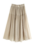 woloong Casual Loose A-Line Pleated Elasticity Split-Joint Solid Color Skirts Bottoms