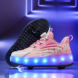 Girl's Trendy LED Light Up Fashion Roller Shoes, Comfy Reflective Design Detachable Wheel Skate Sneakers For Kids Teen Outdoor