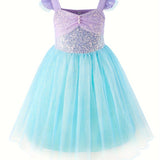 Stunning Mermaid Princess Tutu Dress - Sparkling Sequin, Flutter Trim, Sleeveless Design - Perfect for Party, Christmas, Halloween, Mardi Gras, Carnival, Performance, and Gift Giving