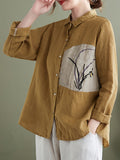 woloong Vintage Long Sleeves Loose Embroidered Lapel Collar Blouses&Shirts Tops