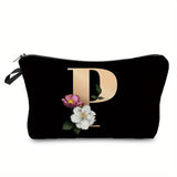 woloong  Flower & Letter Print Cosmetic Bag, Zipper Portable Makeup Pouch, Lightweight Coin Purse