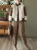 woloong Casual Loose Quilted Solid Color Padded Harem Pants