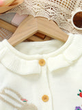 Adorable Rabbit Bird Pattern Knitted Cardigan Sweater - Soft, Casual, Ruffled, Button-Down, Long-Sleeve, Toddler & Infant Girl's Fall Winter Clothing - Perfect for Daily Wear, Outdoor Play, and Special Occasions