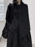 woloong Split-Joint Split-Front Solid Color Asymmetric Loose Long Sleeves Round-Neck T-Shirts