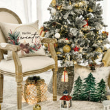 4-Pack 18x18 inches Rustic Linen Throw Pillow Covers, Christmas Trees & Reindeer Design, "Hello Winter" & "Merry Christmas" Holiday Cushion Cases with Zipper, Machine Washable for Sofa & Couch Decor