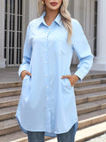 woloong Split-Joint Loose Long Sleeves Lapel Blouses