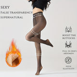 Women's High-Waist Fleece-Lined Tights, Polyester and Spandex Blend, Solid Color Knit Fabric, Warm and Elastic, Hand Washable - 1 Pair