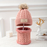 2pcs Warm Pom Pom Knitted Hat And Scarf Set For Boys And Girls