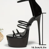 Ultra High Heel Stiletto Sandals - Zipper Closure, Solid Color, Faux Leather, Superfine Fiber Insole, Rubber Sole, Open Toe, Europe and America Style - Perfect for Nightclub Party and Summer Outings