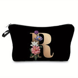 woloong  Flower & Letter Print Cosmetic Bag, Zipper Portable Makeup Pouch, Lightweight Coin Purse