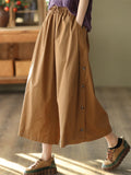 woloong Vintage Loose Wide Leg Drawstring Solid Color Casual Pants Bottoms
