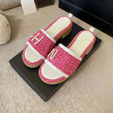 Designer Slippers Women Sandals High Quality Slides Crystal Calf leather Casual shoes quilted Platform Summer Beach Slipper Sandal Slide Shopping bag