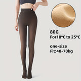 Women's High-Waist Fleece-Lined Tights, Polyester and Spandex Blend, Solid Color Knit Fabric, Warm and Elastic, Hand Washable - 1 Pair