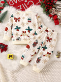 Baby Boy Girl Cute Christmas Print Outfits, Long-sleeved Sweatshirt Top Long Pants Trousers Set, Kid's Party Casual Clothes Outdoor Clothes