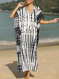 woloong Sun Protection Split-Side Printed Short Sleeves Loose V-Neck Maxi Dresses