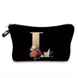 woloong  Flower & Letter Print Cosmetic Bag, Zipper Portable Makeup Pouch, Lightweight Coin Purse