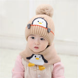 2pcs Children's Hat + Scarf Set Thickened Warm Knitted Hat Set