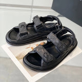 High-Quality Designer Sandals Dad Sandale Luxury Slides Summer Beach Flip Flop Women Crystal Calf Leather Roman Sandal Flat Heel Wedge Diamond Woven Buckle Slippers