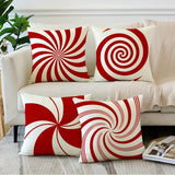 4pcs Set Christmas Throw Pillow Covers - Rustic Holiday Decor with Santa, Trees, Candy Canes & Reindeer - Red Retro Design, Zip Closure, Machine Washable, Polyester, 18x18 Inches (Pillow Inserts Not Included) Holiday Decorations, Christmas Decor