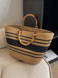 woloong Striped Split-Joint Contrast Color Handbags
