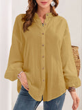woloong Buttoned Loose Long Sleeves Mock Neck Blouses&Shirts Tops