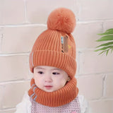 2pcs Children's Hat + Scarf Set Thickened Warm Knitted Hat Set