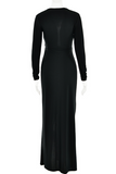 woloong - Blue Sexy Solid Patchwork Slit Fold V Neck Irregular Dress Dresses