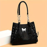 Large Capacity Stylish Tote Bag with Butterfly Charm - Fashion Nylon Shoulder Bag for Daily Chic Style - Durable & Spacious