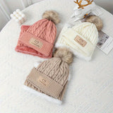 2pcs Warm Pom Pom Knitted Hat And Scarf Set For Boys And Girls