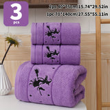3pcs Halloween-Themed Bath Towel Set - Soft 100% Cotton Terry Cloth Bath Linen Sets with Embroidered Pumpkin Spirit Design, Happy Halloween Bathroom Accessories, Festival Gift for Shower, Sauna, and Halloween Decorations