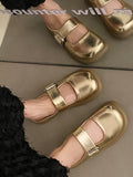 woloong Split-Joint Shallow Cut Round-Toe Belt Buckle Slippers&Mules Platform Shoes