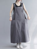 woloong Casual Solid Color With Pocket Suspender Dress