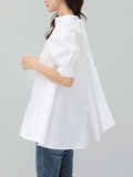 woloong Solid Color Pleated Bowknot Loose Half Sleeves Mock Neck Blouses&Shirts Tops