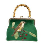 Vintage-Inspired Floral Embroidered Bird Clutch Bag - Kiss Lock Closure, Removable Strap, Cotton Lining, Elegant Evening Purse for Women - Perfect for Prom, Banquet, and Formal Occasions