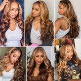 4x4 HD Transparent 4/27 Highlight Ombre Lace Front Wigs Honey Blonde Lace Front Wig Body Wave Human Hair  Human Hair Pre Plucked With Baby Hair Body Wave Glueless Human Hair Wigs For Women