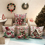 4-Pack 18x18 Inches Machine Washable Velvet Christmas Throw Pillow Covers - Festive Snowman, Candy Cane, Holiday Gift Designs with Plaid Pattern for Living Room, Bedroom Decor - Zippered Polyester Sofa Cushions (Pillow Inserts Not Included)
