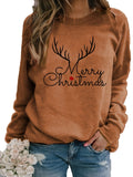 Women's Festive Christmas Print Sweatshirt - Casual Crew Neck, Long Sleeve Pullover for Fall & Spring, Cotton Blend