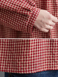 woloong Plaid Ramie Cotton Plus Szie Long Sleeve Shirts