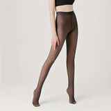 Women's High-Waist Fleece-Lined Tights, Polyester and Spandex Blend, Solid Color Knit Fabric, Warm and Elastic, Hand Washable - 1 Pair